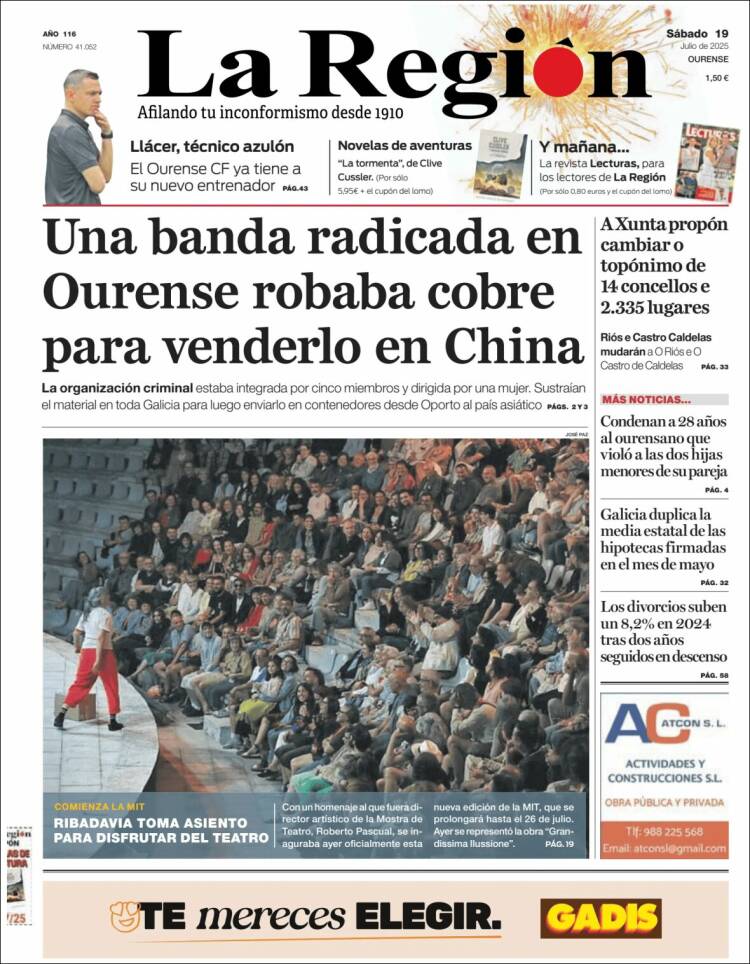 Portada de La Región de Ourense (España)