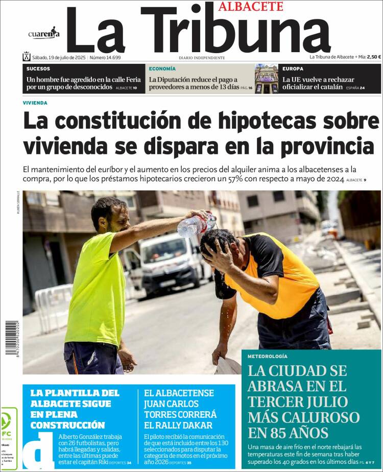 Portada de La Tribuna de Albacete (España)