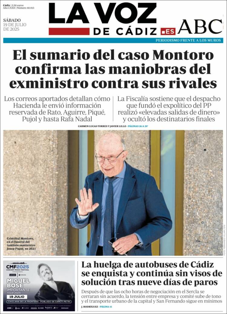 Portada de La Voz de Cádiz (España)