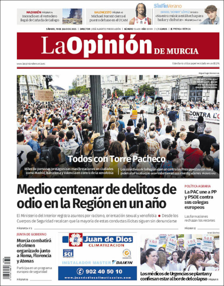 Portada de La Opinión de Murcia (España)