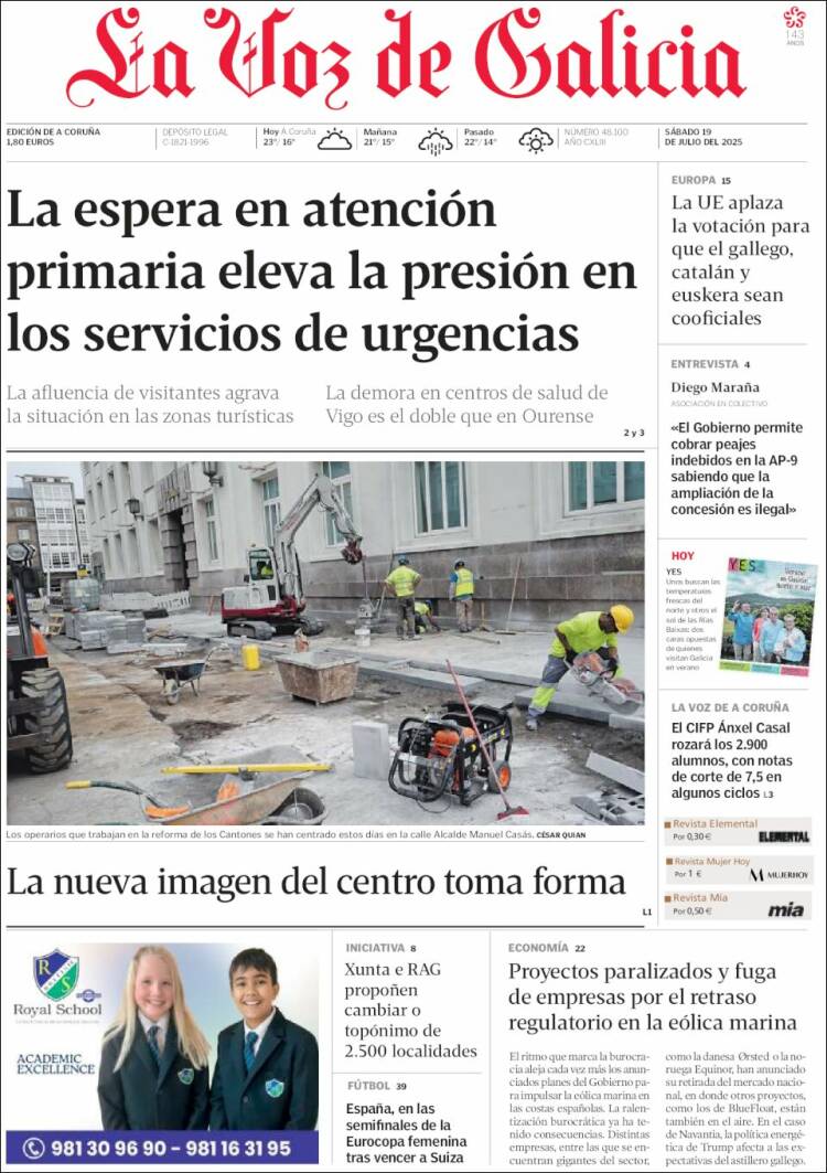 Portada de La Voz de Galicia (España)