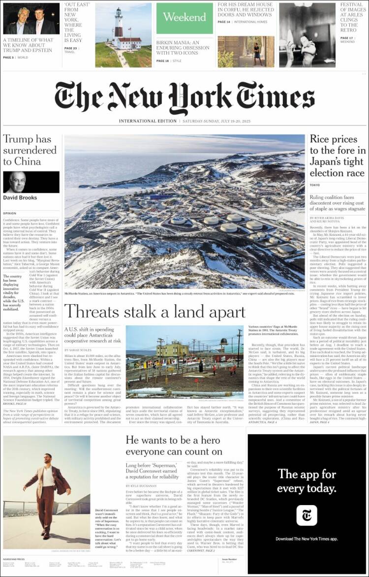 Portada de International New York Times (Europa)