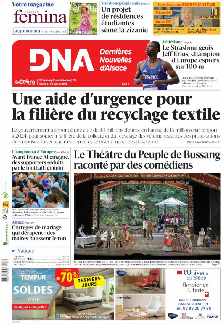 Portada de Les Dernières Nouvelles d'Alsace (Francia)