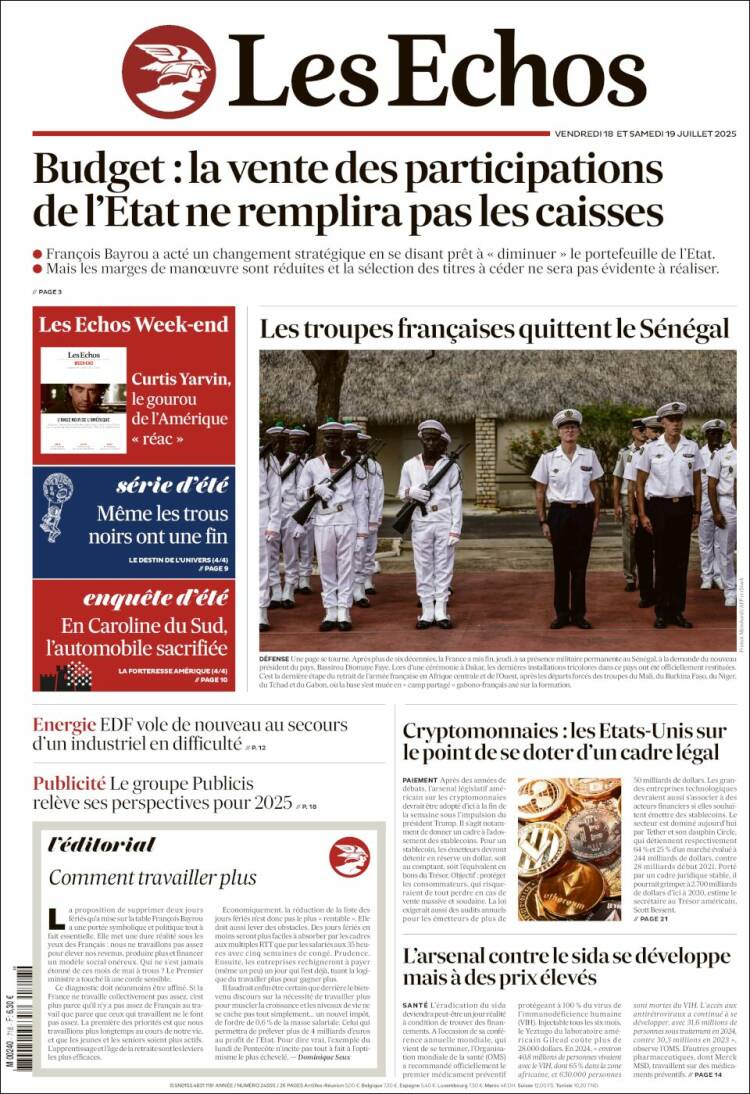 Portada de Les Echos (Francia)