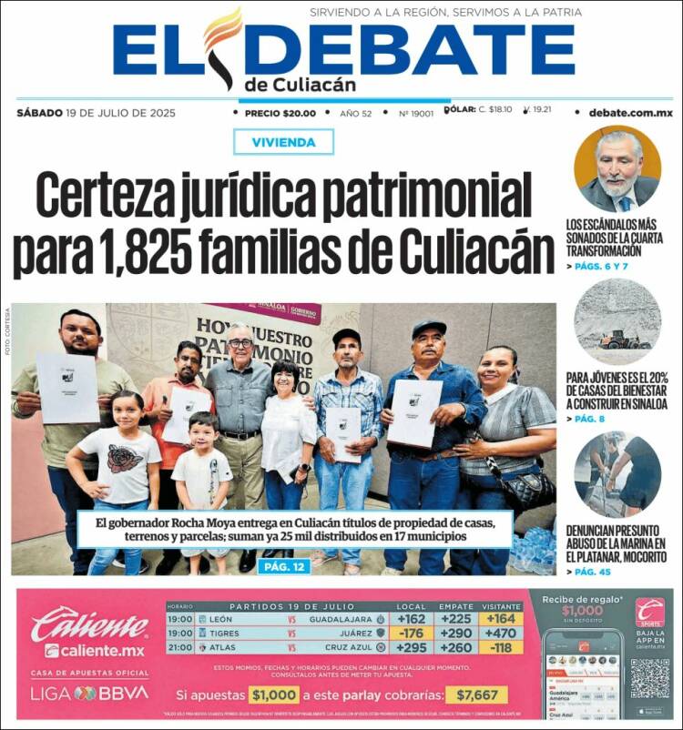 Portada de El Debate de Culiacán (México)