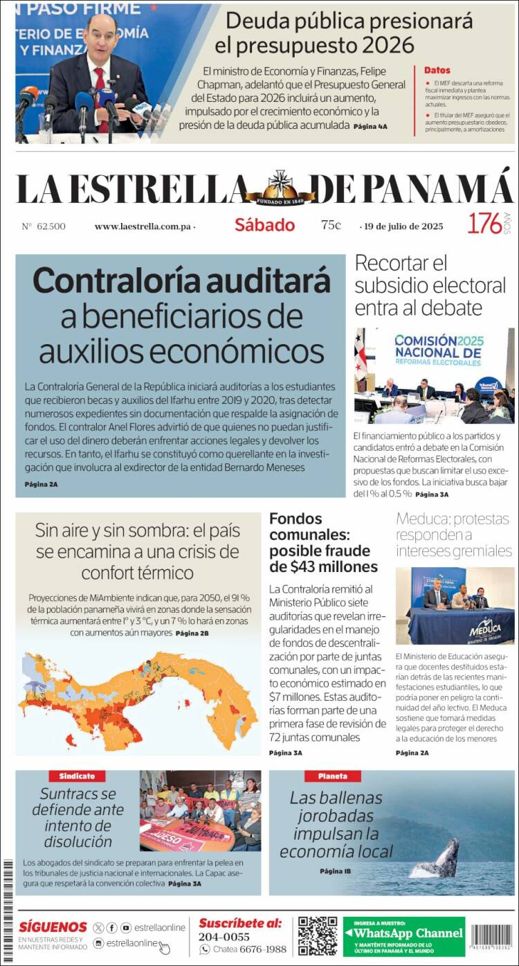 Portada de La Estrella de Panamá (Panam&aacute;)