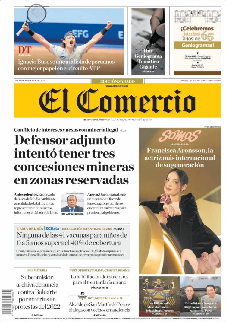 Portada de El Comercio (Per&uacute;)