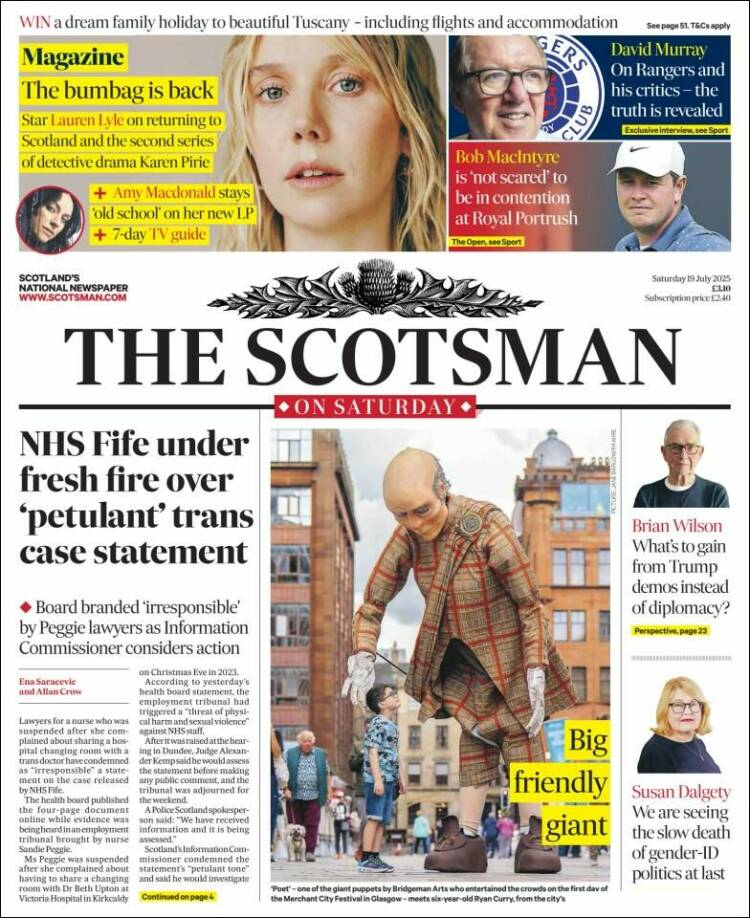 Portada de The Scotsman (Reino Unido)