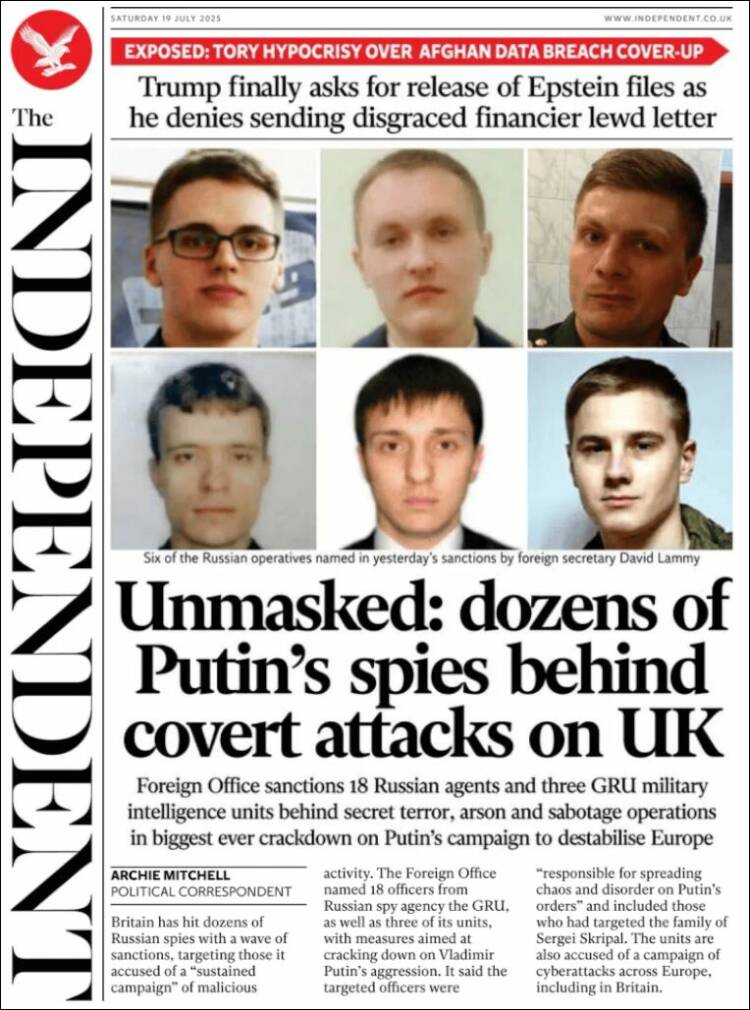 Portada de The Independent (Reino Unido)
