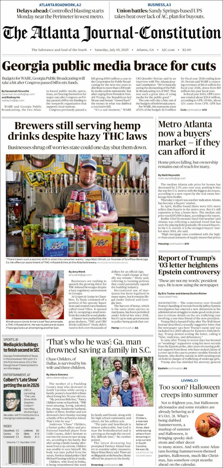 Portada de The Atlanta Journal-Constitution (USA)