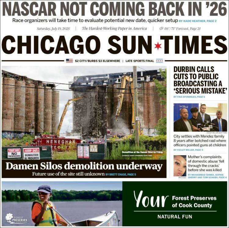Portada de Chicago Sun-Times (USA)