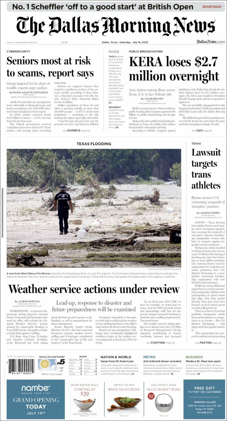 Portada de Dallas Morning News (USA)