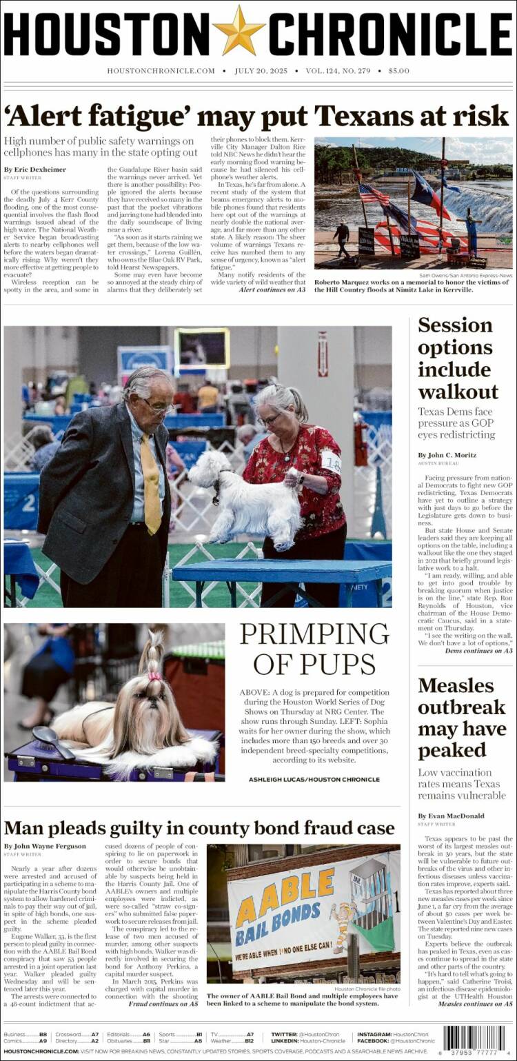 Portada de Houston Chronicle (USA)