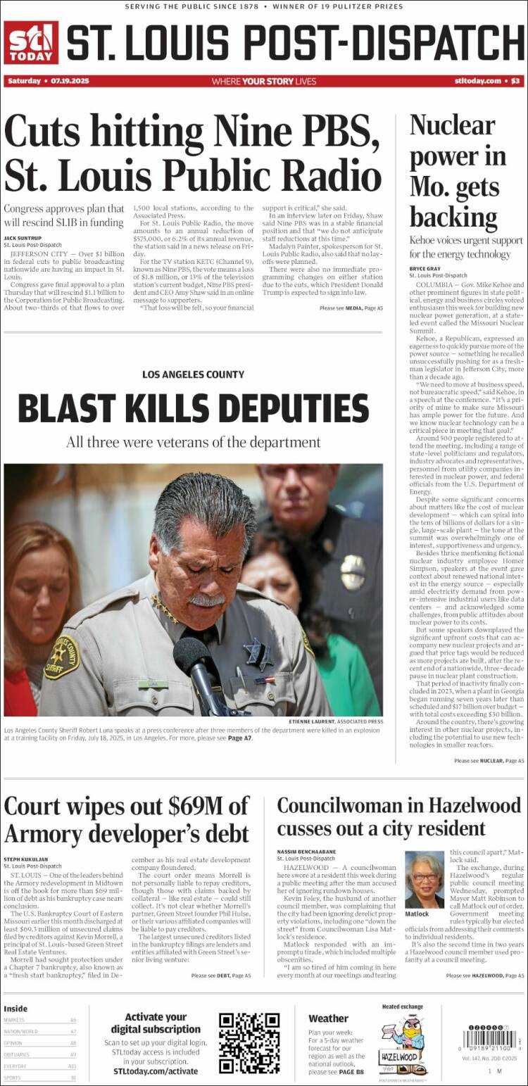 Portada de St. Louis Post-Dispatch (USA)