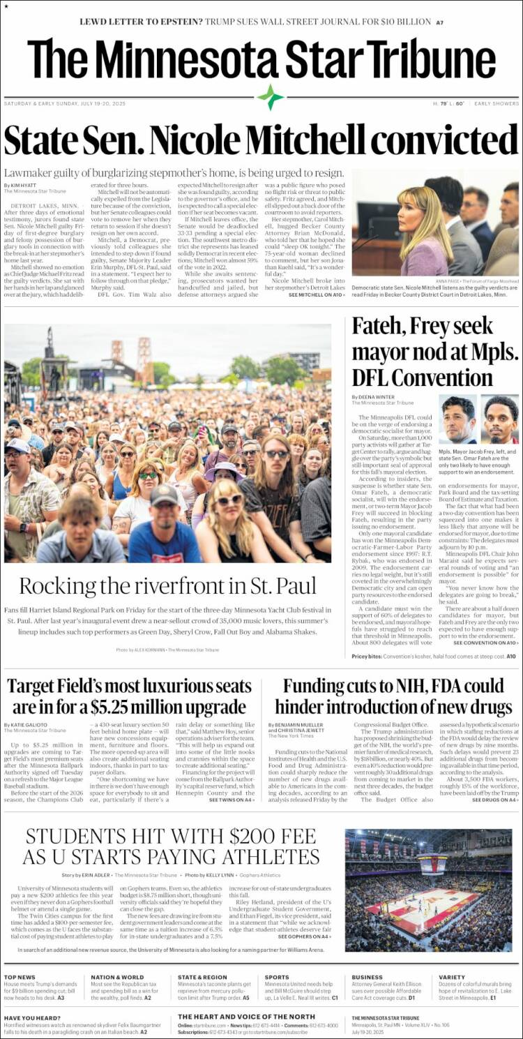 Portada de Star Tribune (USA)