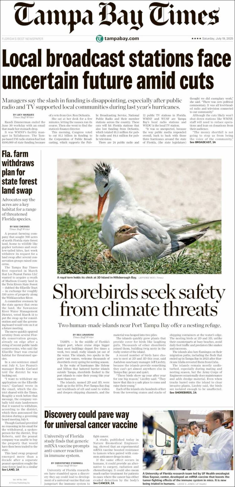 Portada de Tampa Bay Times (USA)