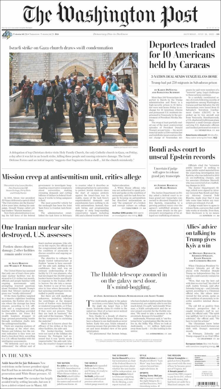 Portada de The Washington Post (USA)