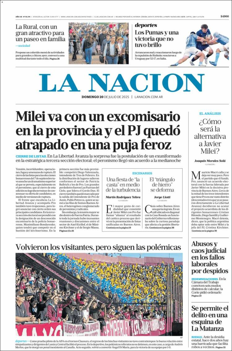 Portada de La Nación (Argentina)
