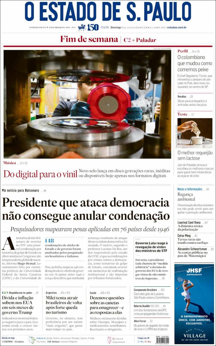 Portada de O Estado de São Paulo (Brasil)