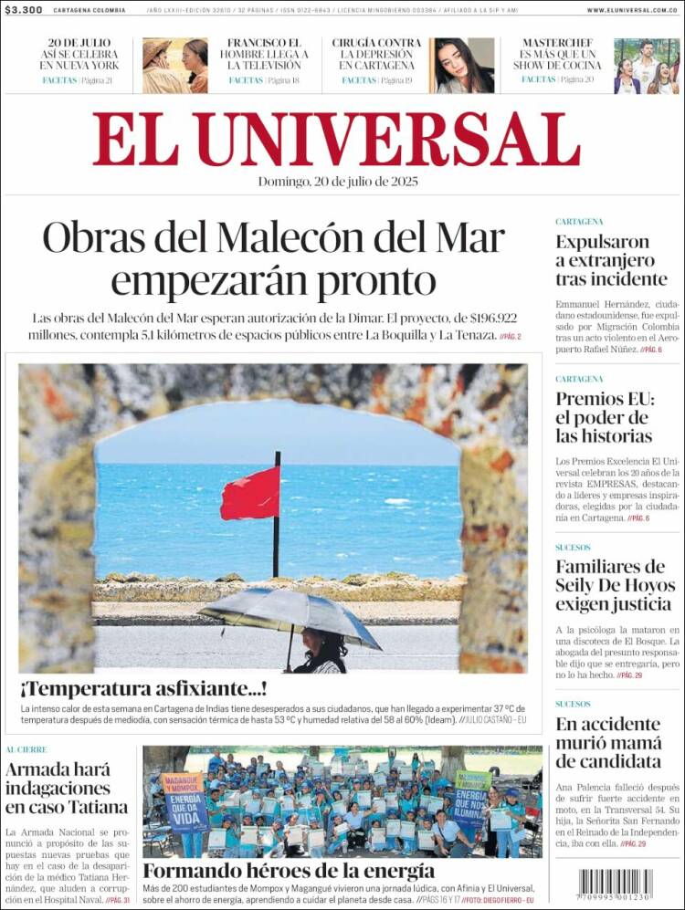 Portada de El Universal (Colombia)