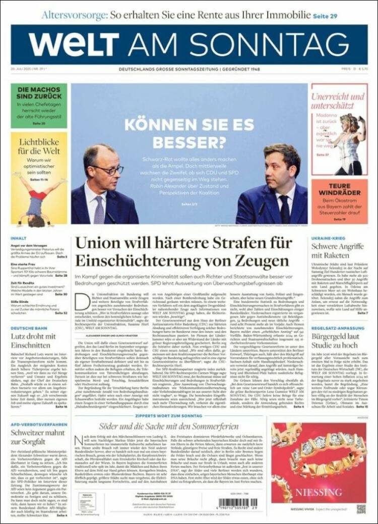 Portada de Die Welt (Alemania)