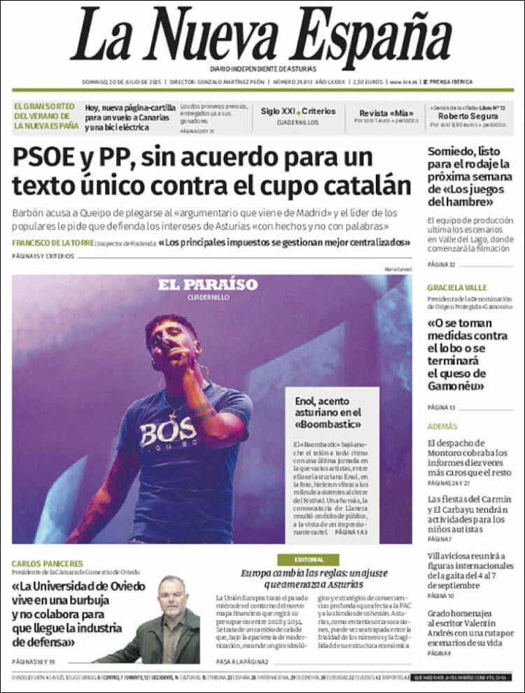 Portada de La Nueva España (España)