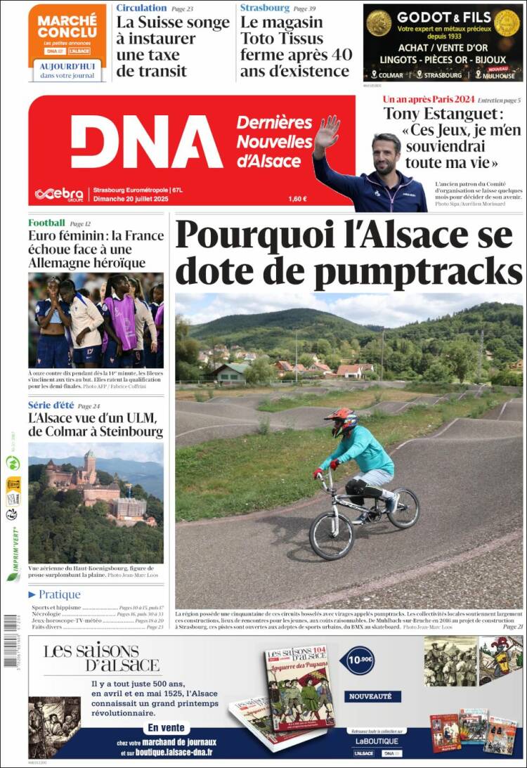 Portada de Les Dernières Nouvelles d'Alsace (Francia)
