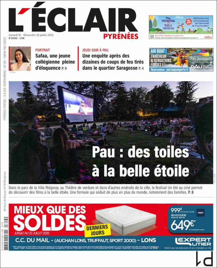 Portada de L'Eclair des Pyrénées (Francia)