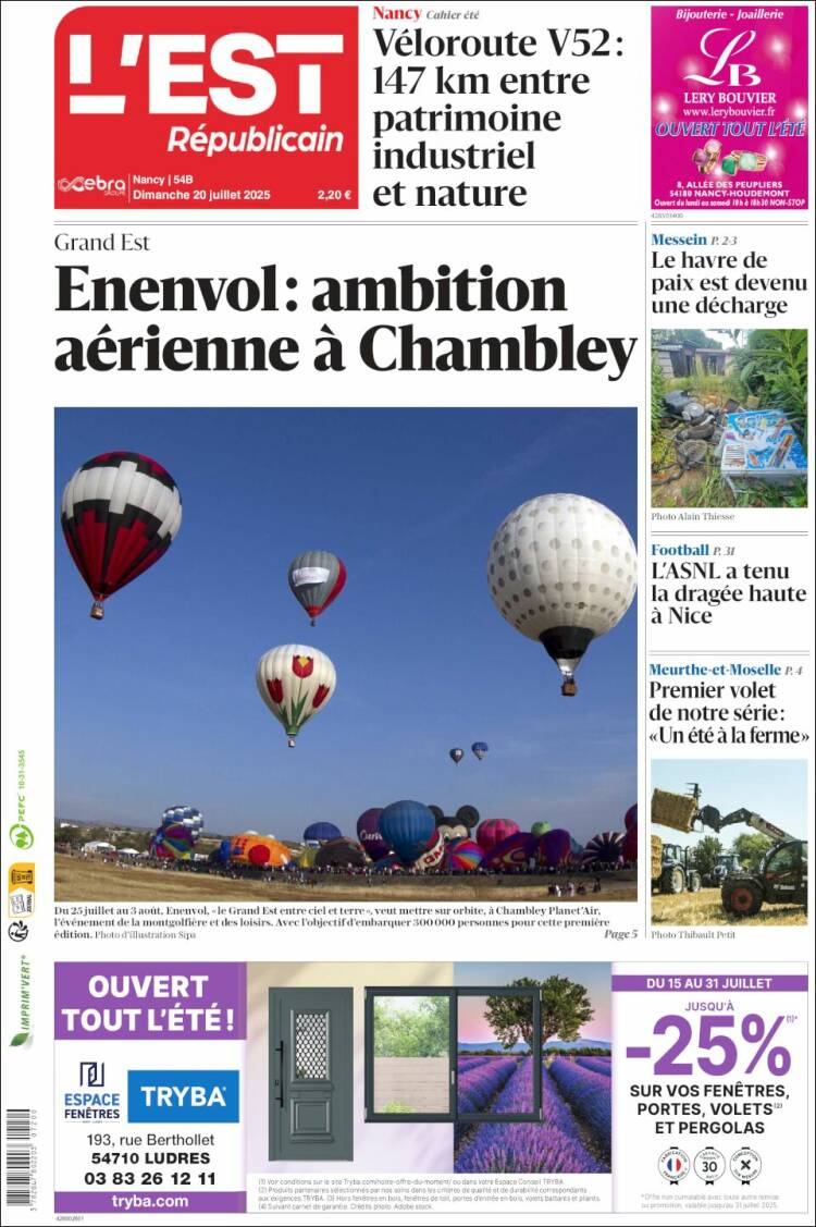 Portada de L'Est Republicain (Francia)