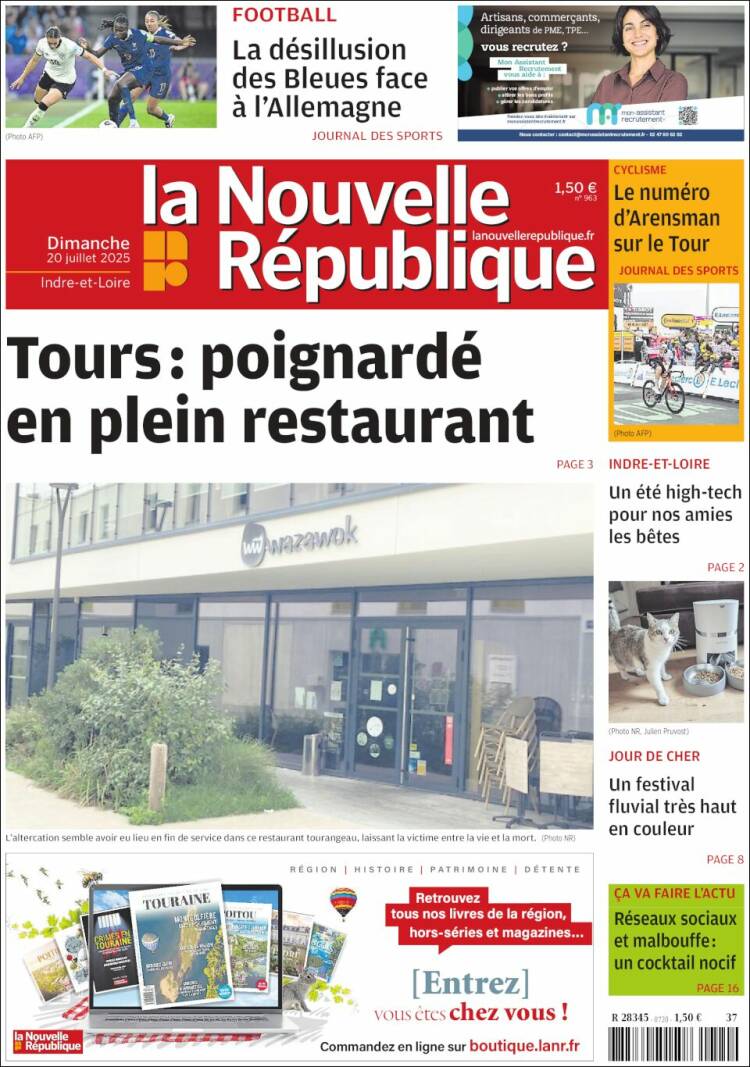 Portada de La Nouvelle Republique (Francia)