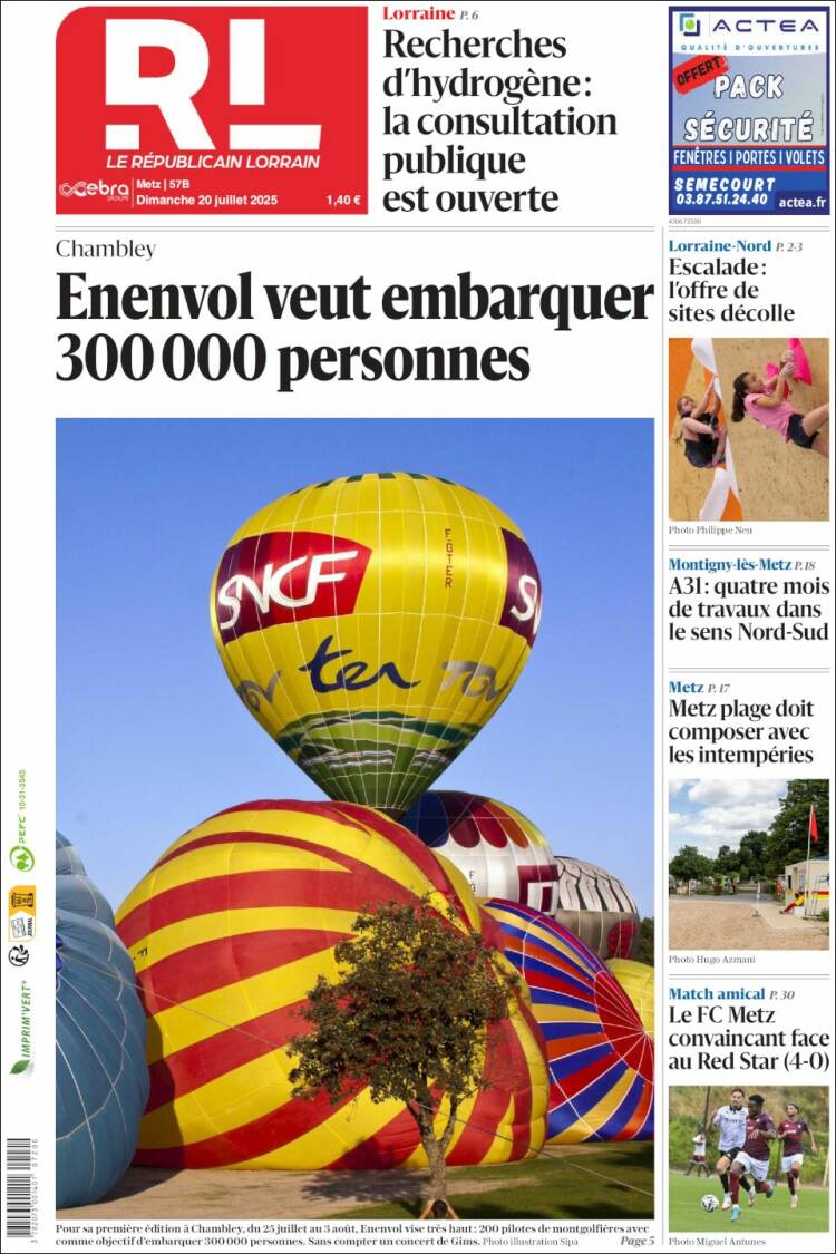 Portada de Le Republicain Lorrain (Francia)