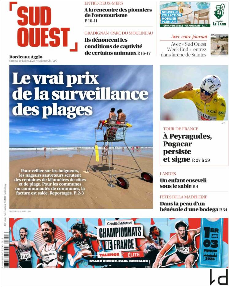 Portada de Sud Ouest (Francia)