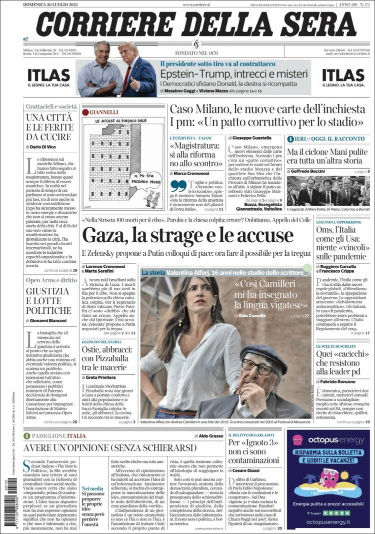 Portada de Corriere della Sera (Italia)