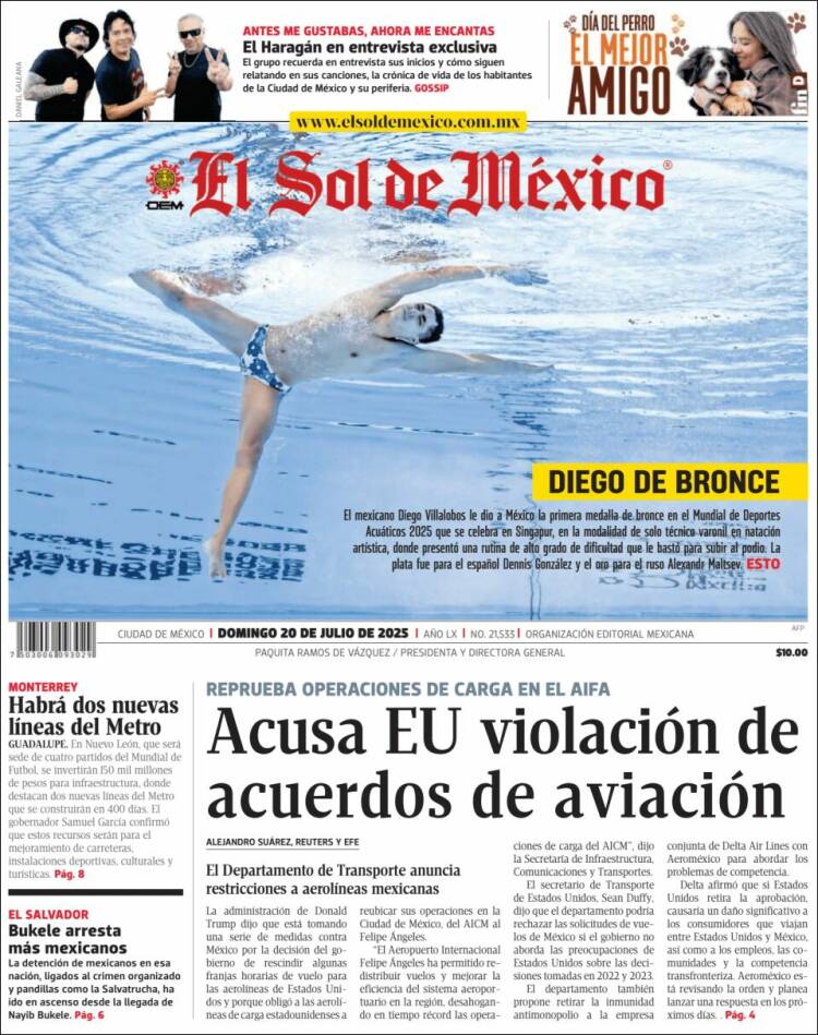 Portada de El Sol de México (México)