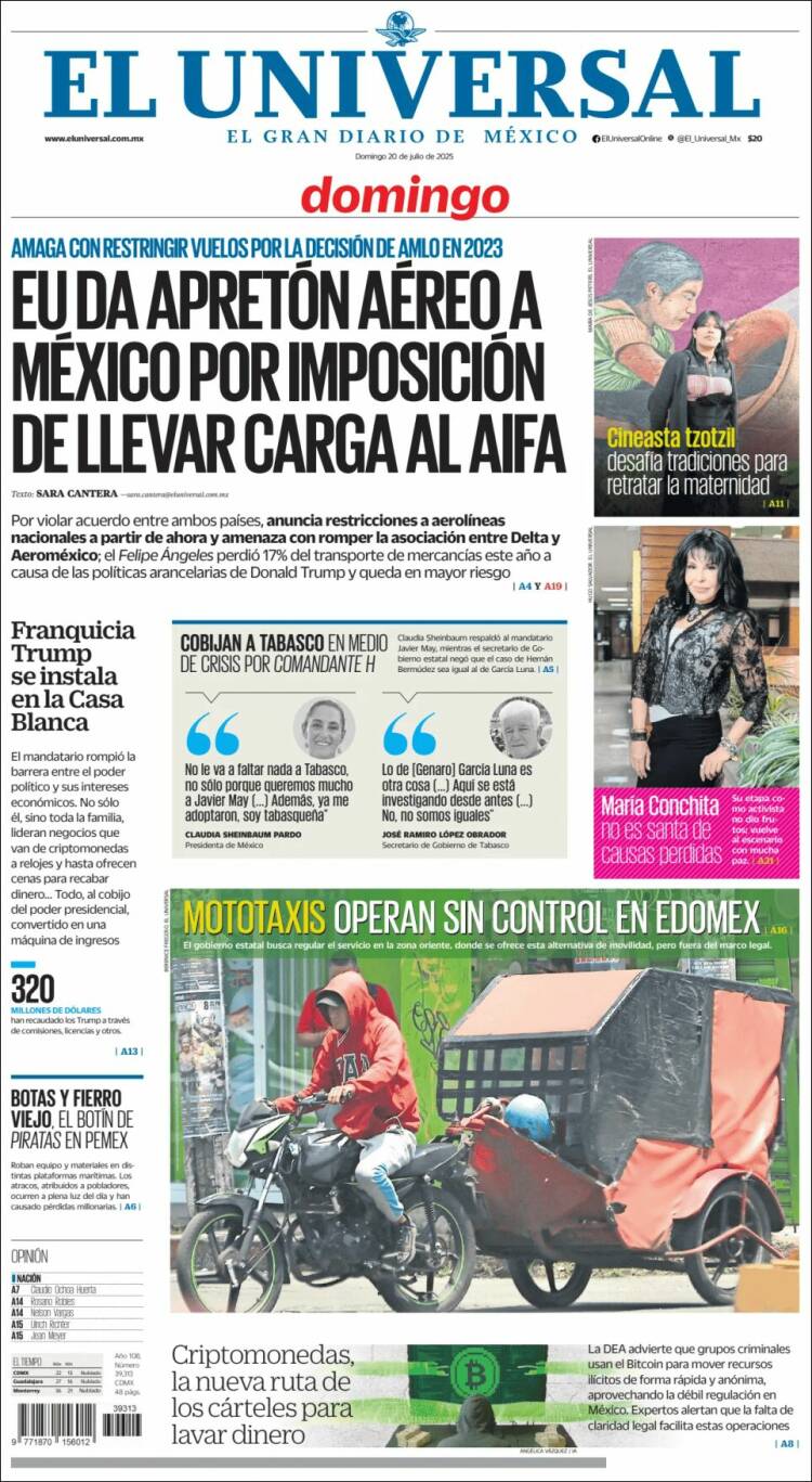 Portada de El Universal (México)