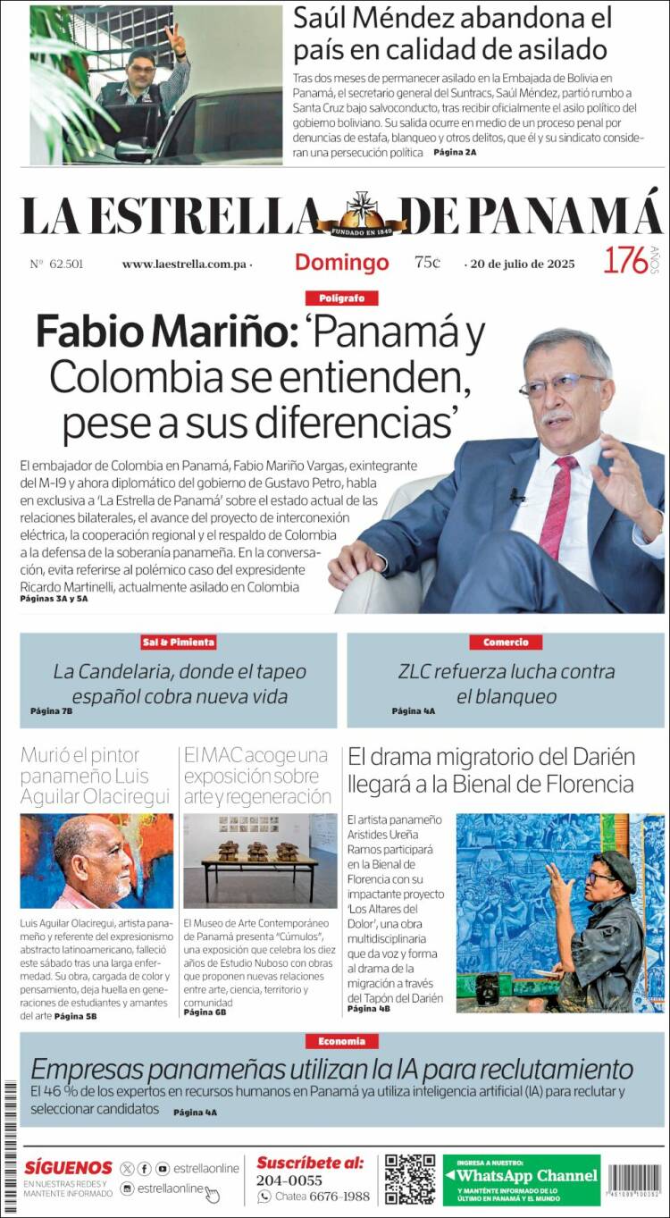 Portada de La Estrella de Panamá (Panamá)