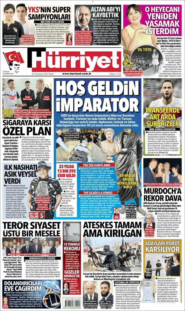 Portada de Hürriyet (Turquía)