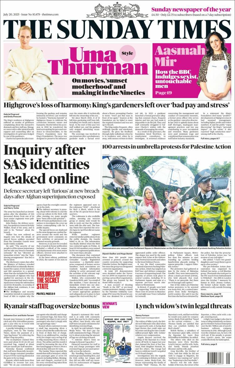 Portada de The Times (Reino Unido)