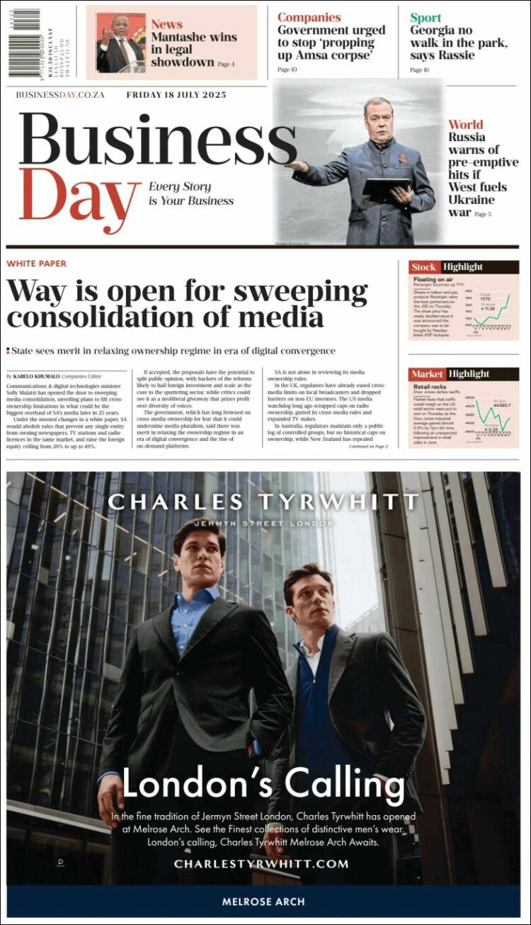 Portada de Business Day (South Africa)