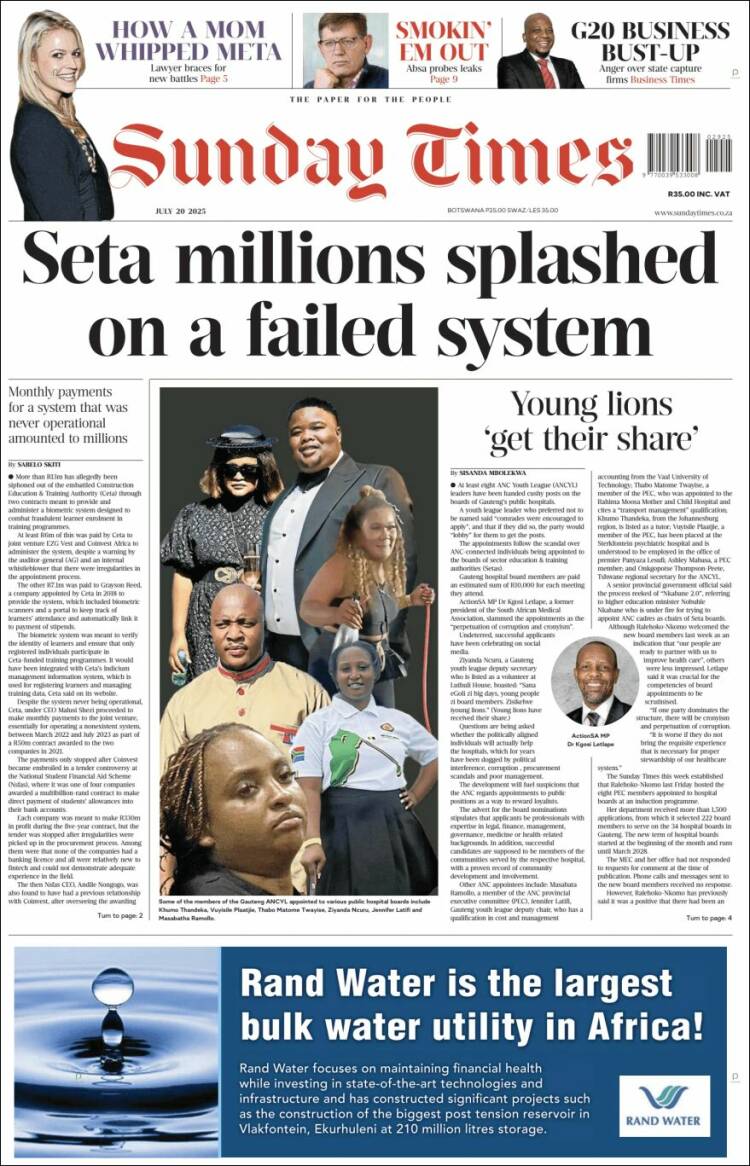 Portada de The Times (Sudáfrica)