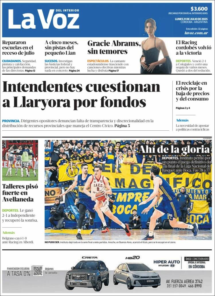 Portada de La Voz del Interior (Argentina)