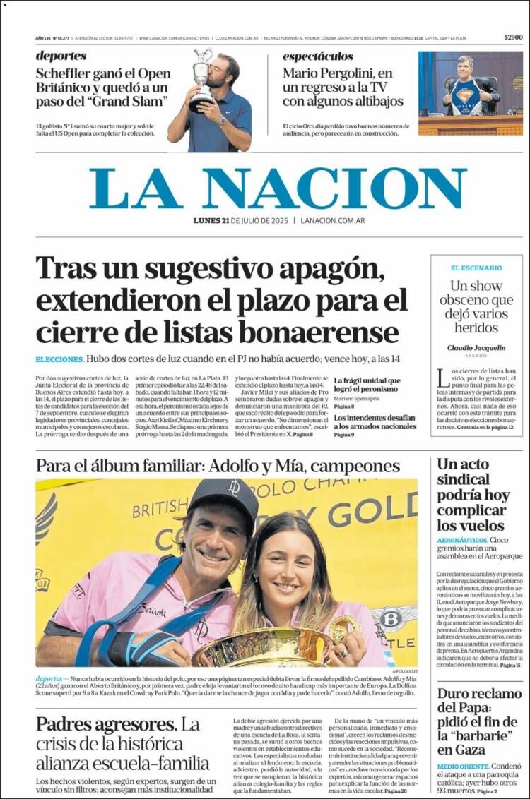 Portada de La Nación (Argentina)