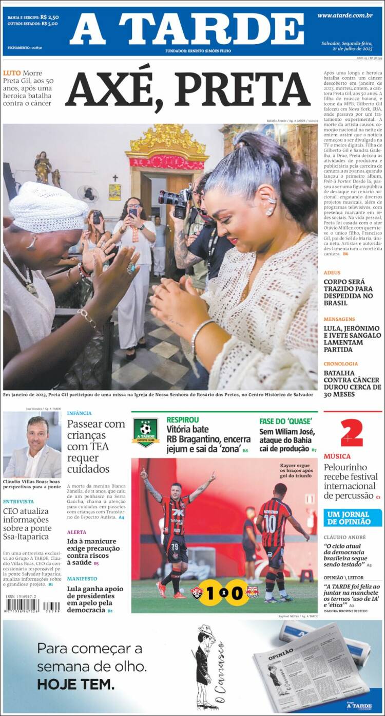 Portada de Diário A Tarde (Brésil)