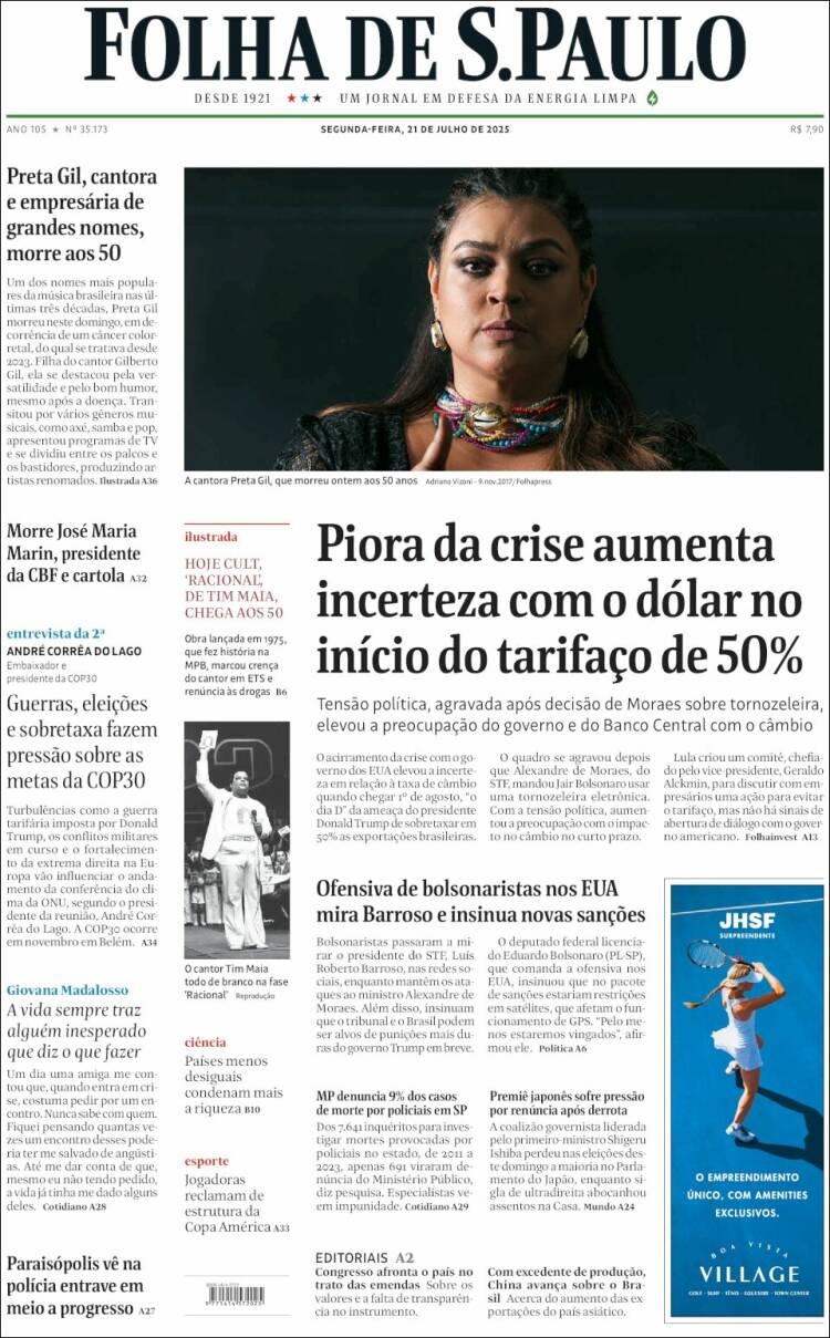 Portada de Folha de São Paulo (Brasil)