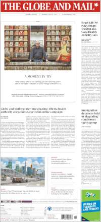 Portada de The Globe and Mail (Canadá)
