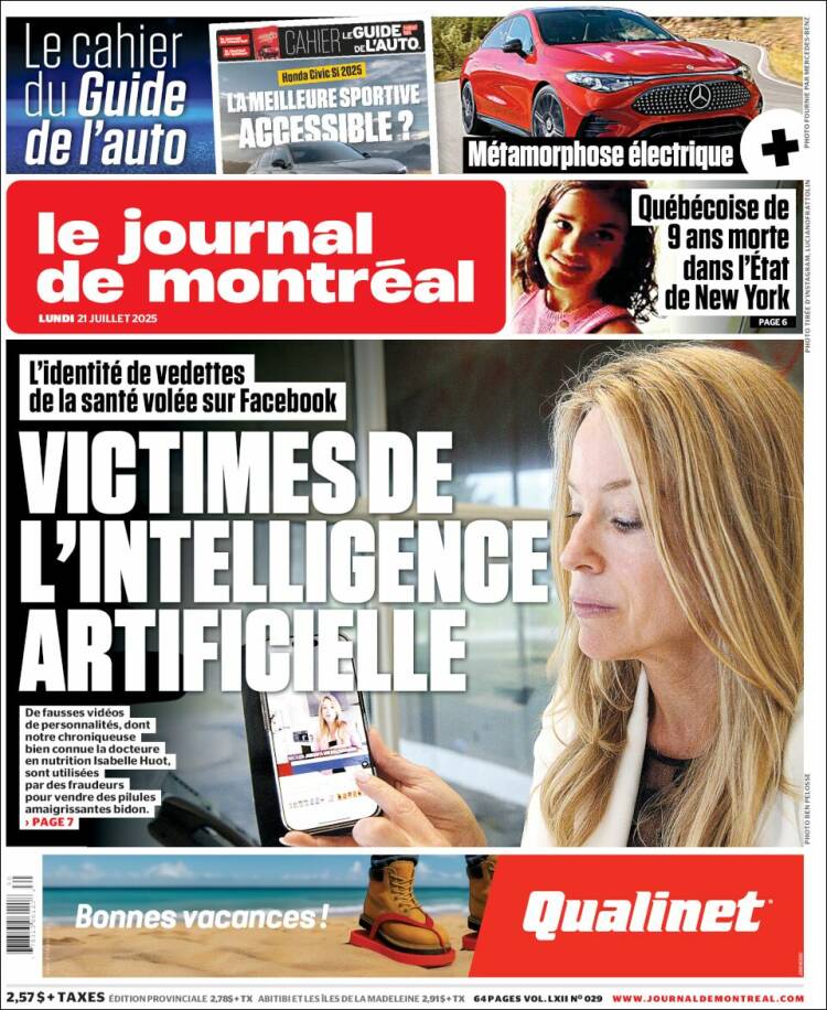 Portada de Le Journal de Montréal (Canadá)