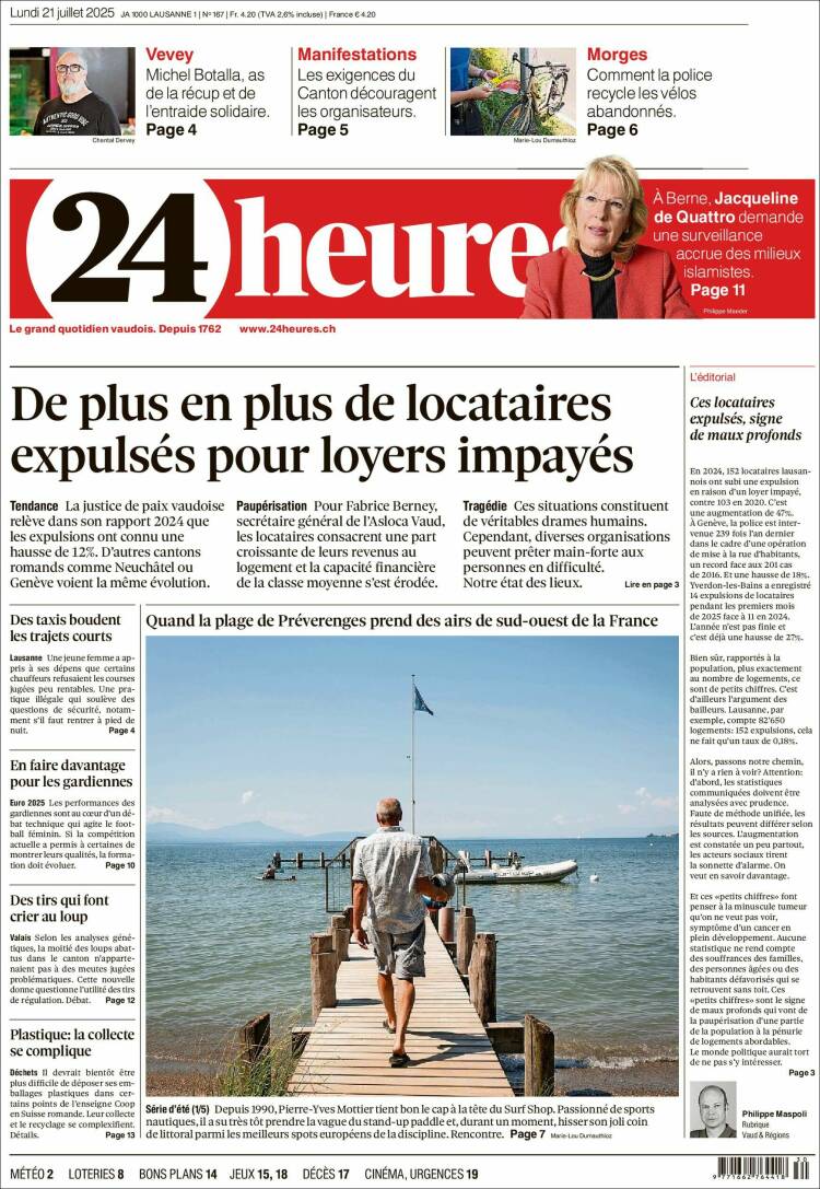 Portada de 24 Heures (Suiza)