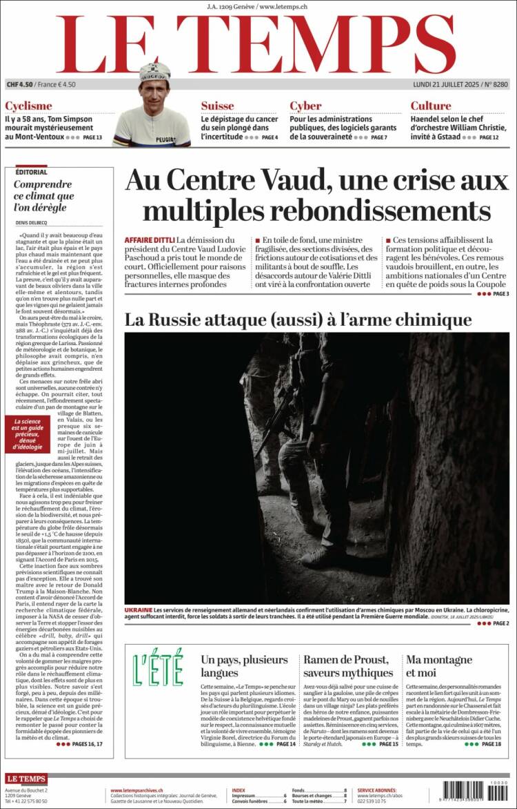 Portada de Le Matin (Suiza)