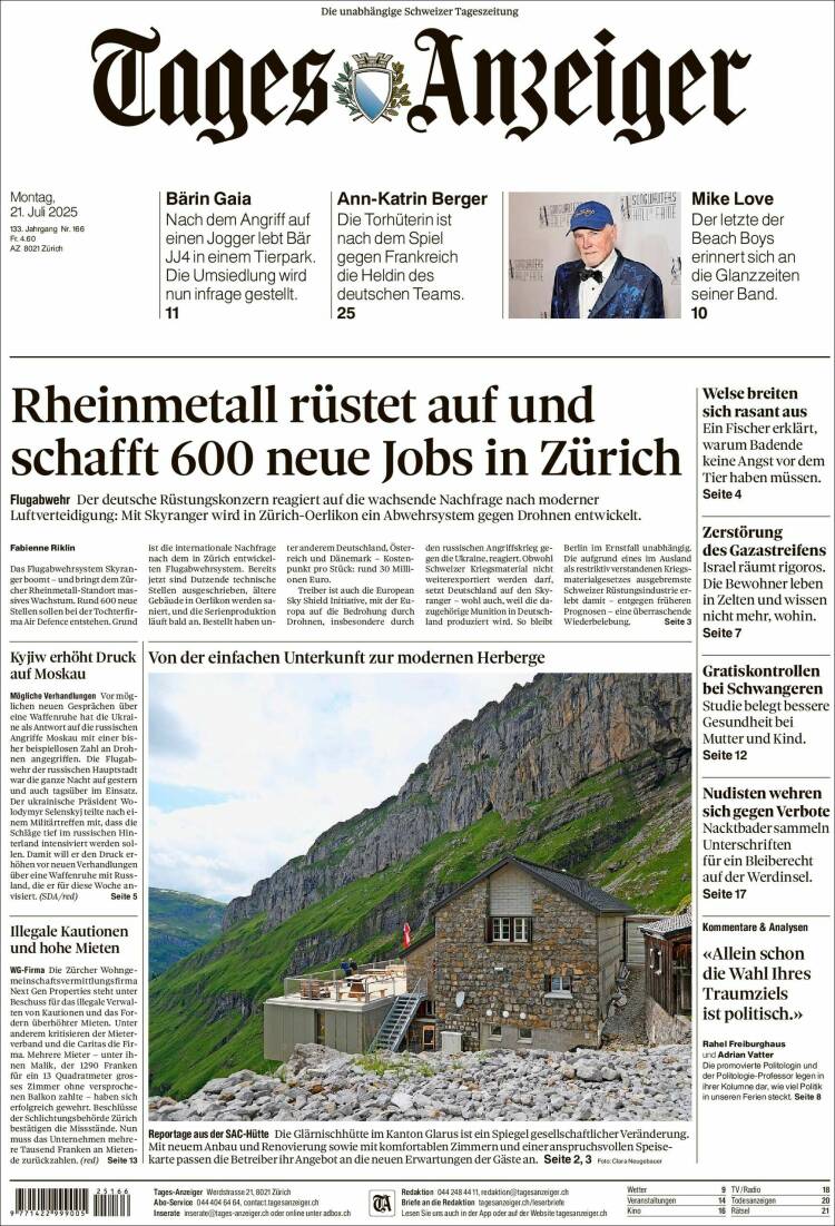 Portada de Tages-Anzeiger (Suiza)