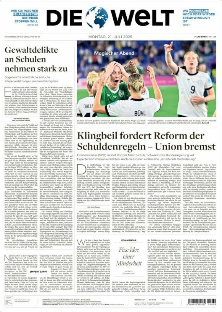 Portada de Die Welt (Alemania)